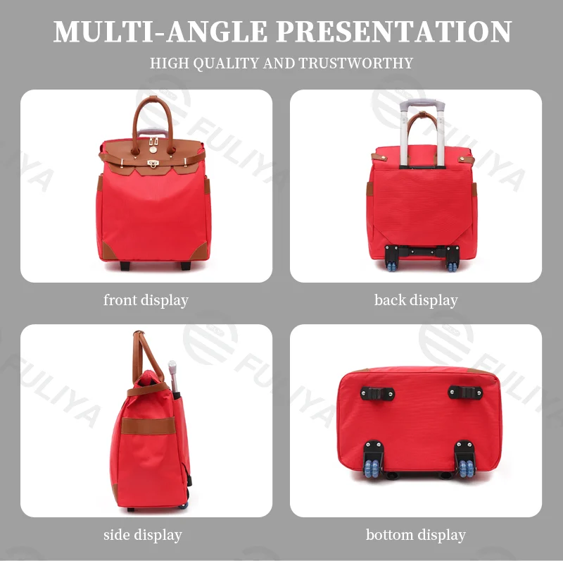 Guangzhou Fuliya Industry Co.,Ltd C-80935 Short-trip trolley bag, large capacity with multi-layer structure, holds clothes, sunglasses, phone, and more for travel needs - lightweight hand or pull carry for men and women on short trips.