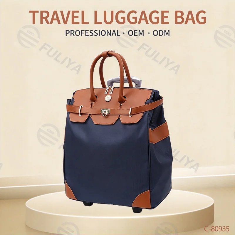 Guangzhou Fuliya Industry Co.,Ltd C-80935 Short-trip trolley bag, large capacity with multi-layer structure, holds clothes, sunglasses, phone, and more for travel needs - lightweight hand or pull carry for men and women on short trips.