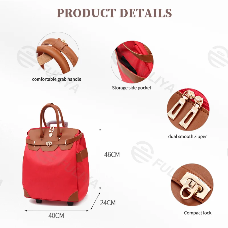 Guangzhou Fuliya Industry Co.,Ltd C-80935 Short-trip trolley bag, large capacity with multi-layer structure, holds clothes, sunglasses, phone, and more for travel needs - lightweight hand or pull carry for men and women on short trips.