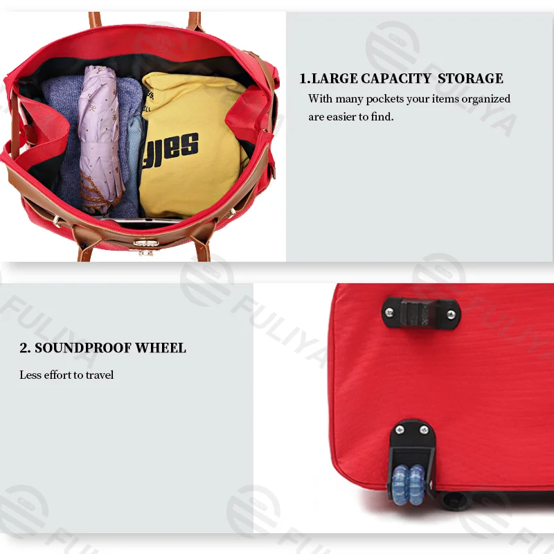 Guangzhou Fuliya Industry Co.,Ltd C-80935 Short-trip trolley bag, large capacity with multi-layer structure, holds clothes, sunglasses, phone, and more for travel needs - lightweight hand or pull carry for men and women on short trips.