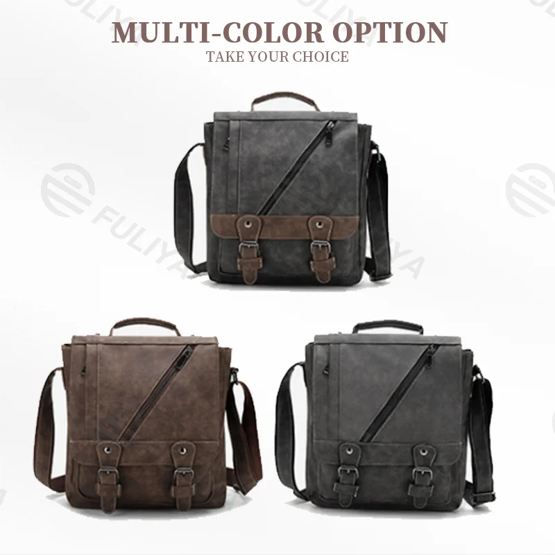 Guangzhou Fuliya Industry Co.,Ltd C-80949 Retro scratch & water-resistant shoulder bag with multi-compartment storage. Comfort pad, 3-way carry (shoulder/crossbody/hand). For commuting and daily use.
