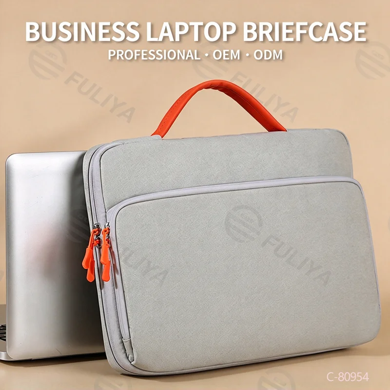 Guangzhou Fuliya Industry Co.,Ltd C-80954 16-inch shockproof laptop bag with 360° padding. Full-open design with laptop and accessory compartments, trolley sleeve, and retractable handle. For commuting and business trips.