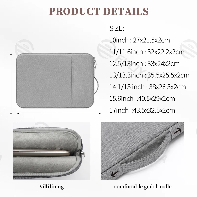 Guangzhou Fuliya Industry Co.,Ltd C-80955 Slim minimalist laptop bag with soft plush lining and front accessory pocket. Water-resistant, scratch-proof, and easy to clean. Integrated retractable handle. For commuting and travel.