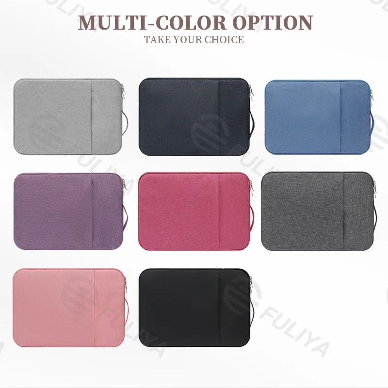 Guangzhou Fuliya Industry Co.,Ltd C-80955 Slim minimalist laptop bag with soft plush lining and front accessory pocket. Water-resistant, scratch-proof, and easy to clean. Integrated retractable handle. For commuting and travel.