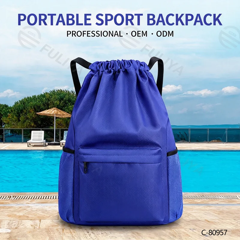 Guangzhou Fuliya Industry Co.,Ltd C-80957 Lightweight portable swim & gym bag with internal wet/dry separation. Multi-purpose, fits swim gear or a basketball easily. For swimming, fitness training, and casual daily use.