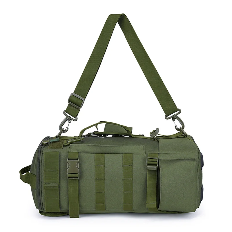Guangzhou Fuliya Industry Co.,Ltd C-80958 Large-capacity lure backpack with hidden straps (backpack/shoulder). Rod holes, multi-compartment storage, wet/dry separation, and water-resistant fabric. For fishing and outdoor.