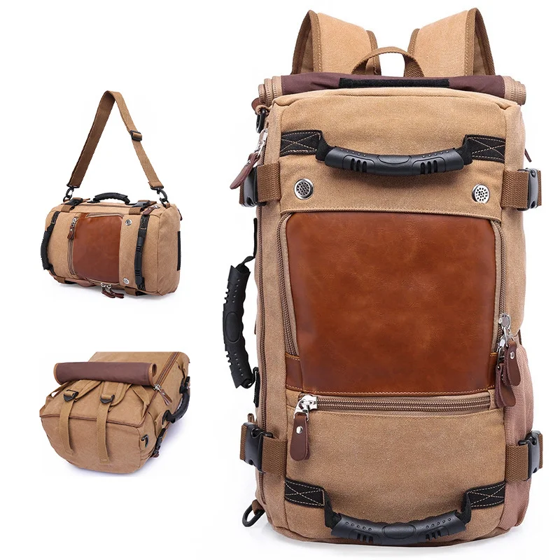 Guangzhou Fuliya Industry Co.,Ltd C-80959 Retro canvas multi-functional backpack, large capacity. 3-way carry (backpack, shoulder, hand). For casual travel and daily use.