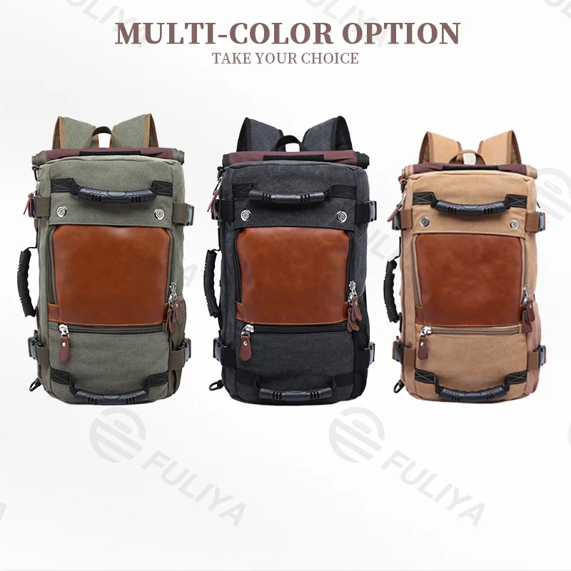 Guangzhou Fuliya Industry Co.,Ltd C-80959 Retro canvas multi-functional backpack, large capacity. 3-way carry (backpack, shoulder, hand). For casual travel and daily use.