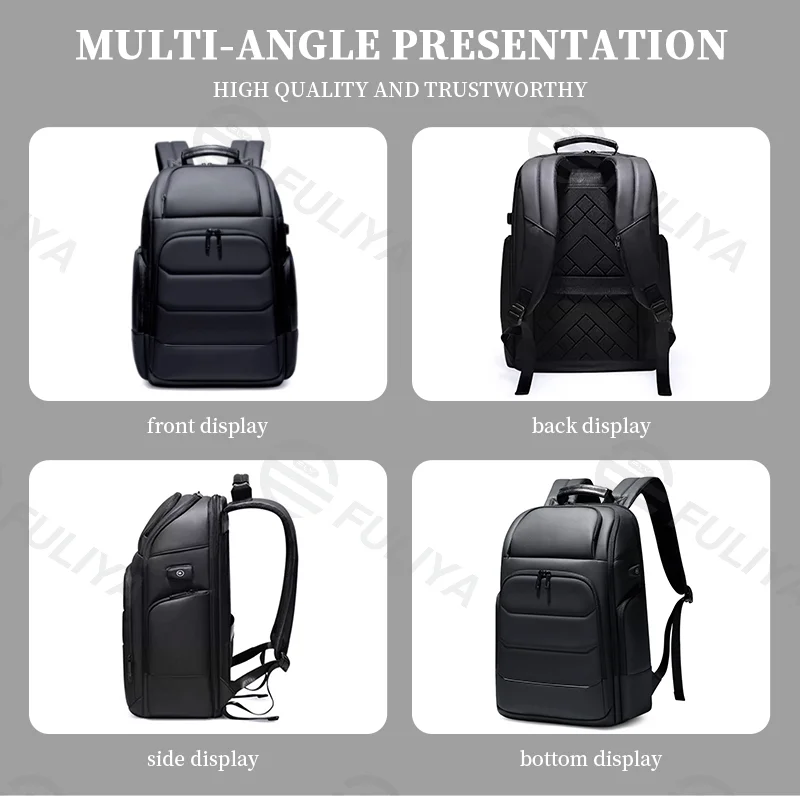 Guangzhou Fuliya Industry Co.,Ltd C-80964 Expandable business backpack, fits 15.6" laptop. Expands 6cm up to 39L. Features water-resistant fabric, multi-layer storage, USB port, and hidden anti-theft back pocket. For short trips and commuting.