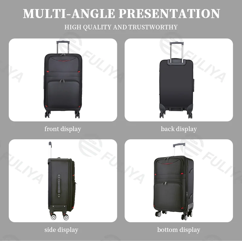 Guangzhou Fuliya Industry Co.,Ltd C-80965 Large-capacity luggage (20-28"). Water-resistant Oxford fabric, silent wheels, expandable zipper, and combination lock. Thickened alloy handle and multi-position grips. For business, school, and travel.