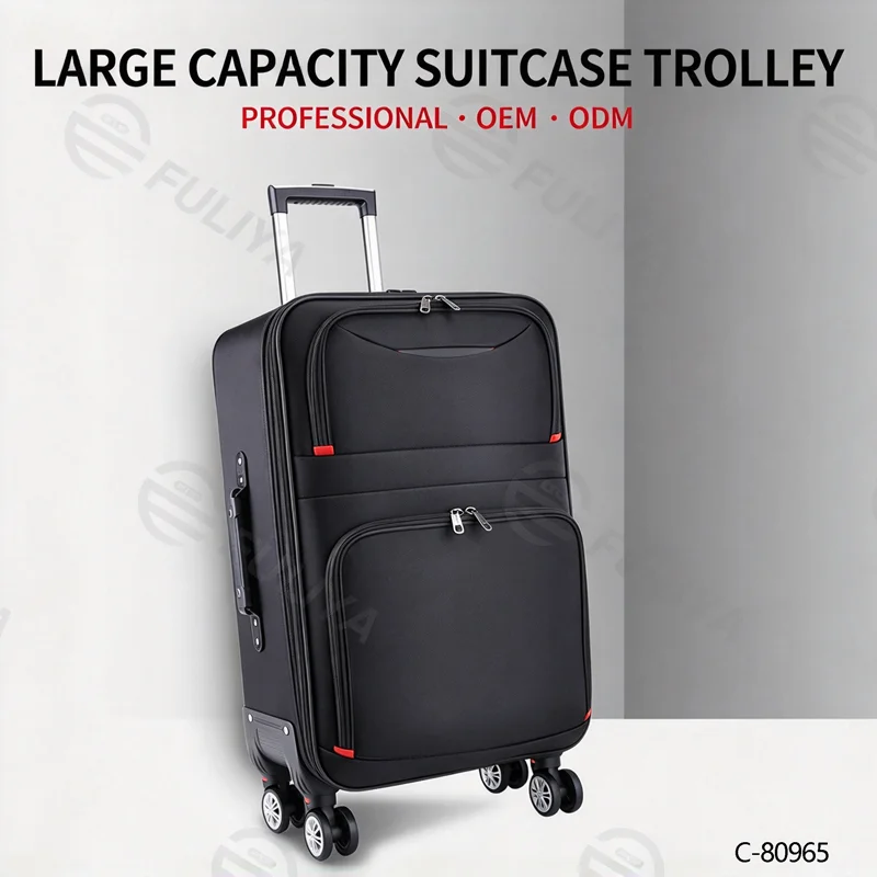 Guangzhou Fuliya Industry Co.,Ltd C-80965 Large-capacity luggage (20-28"). Water-resistant Oxford fabric, silent wheels, expandable zipper, and combination lock. Thickened alloy handle and multi-position grips. For business, school, and travel.