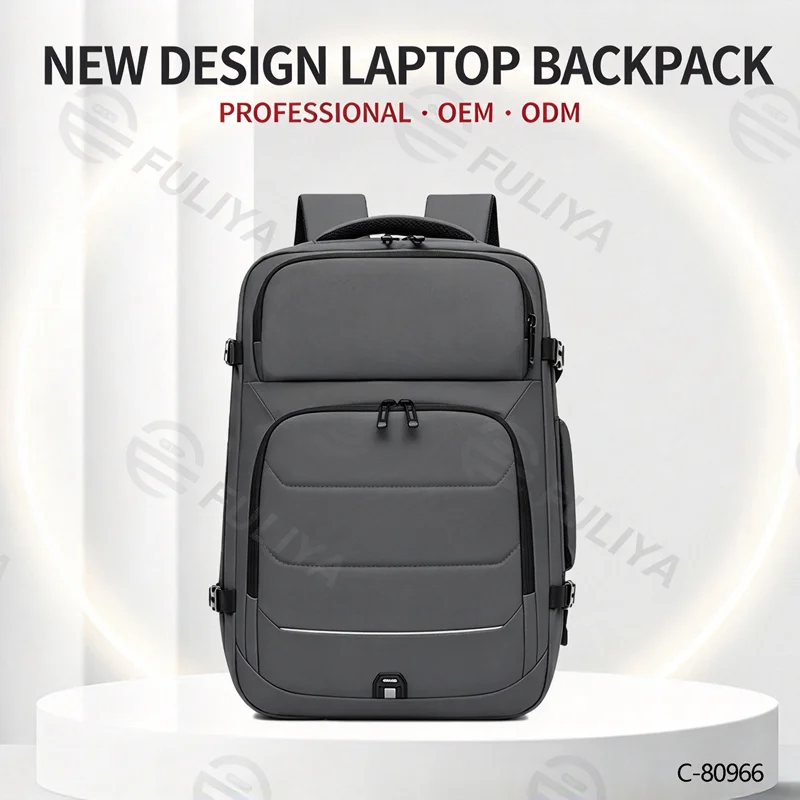 Guangzhou Fuliya Industry Co.,Ltd C-80966 Water-resistant expandable business backpack. 17" laptop sleeve, USB port, honeycomb back pad. H/V switchable. For business commuting.