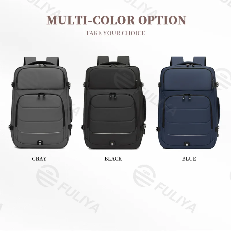 Guangzhou Fuliya Industry Co.,Ltd C-80966 Water-resistant expandable business backpack. 17" laptop sleeve, USB port, honeycomb back pad. H/V switchable. For business commuting.