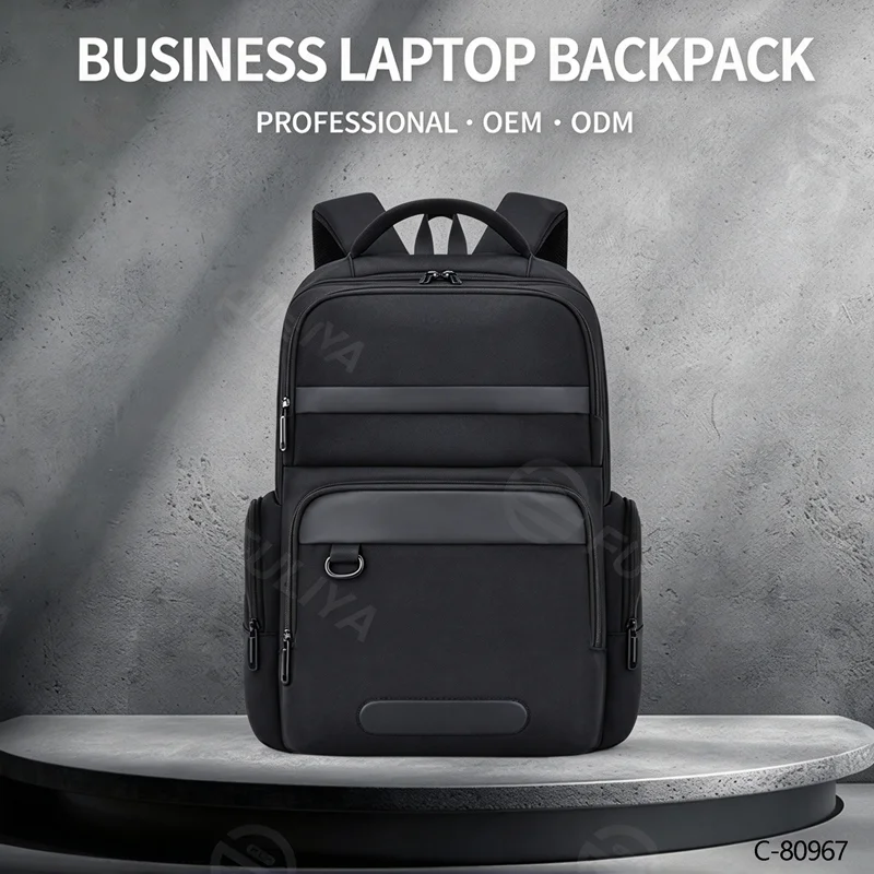 Guangzhou Fuliya Industry Co.,Ltd C-80967 Lightweight casual business backpack with laptop sleeve, multi-layer storage, breathable honeycomb back pad, wide load-balancing straps, and trolley sleeve. For commuting, business, and travel.