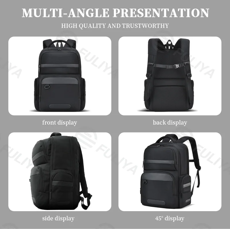 Guangzhou Fuliya Industry Co.,Ltd C-80967 Lightweight casual business backpack with laptop sleeve, multi-layer storage, breathable honeycomb back pad, wide load-balancing straps, and trolley sleeve. For commuting, business, and travel.
