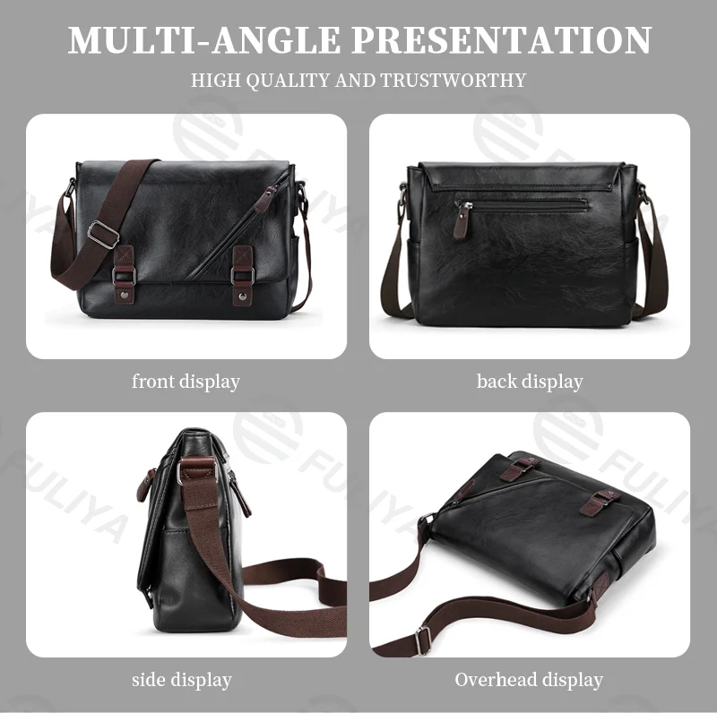Guangzhou Fuliya Industry Co.,Ltd C-80968 Premium soft leather shoulder bag with large multi-compartment capacity for laptops and documents. Reinforced strap. For business commuting and casual use.