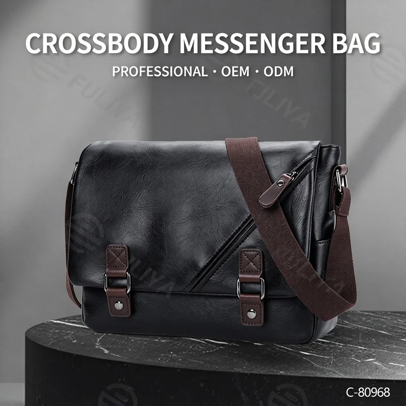 Guangzhou Fuliya Industry Co.,Ltd C-80968 Premium soft leather shoulder bag with large multi-compartment capacity for laptops and documents. Reinforced strap. For business commuting and casual use.