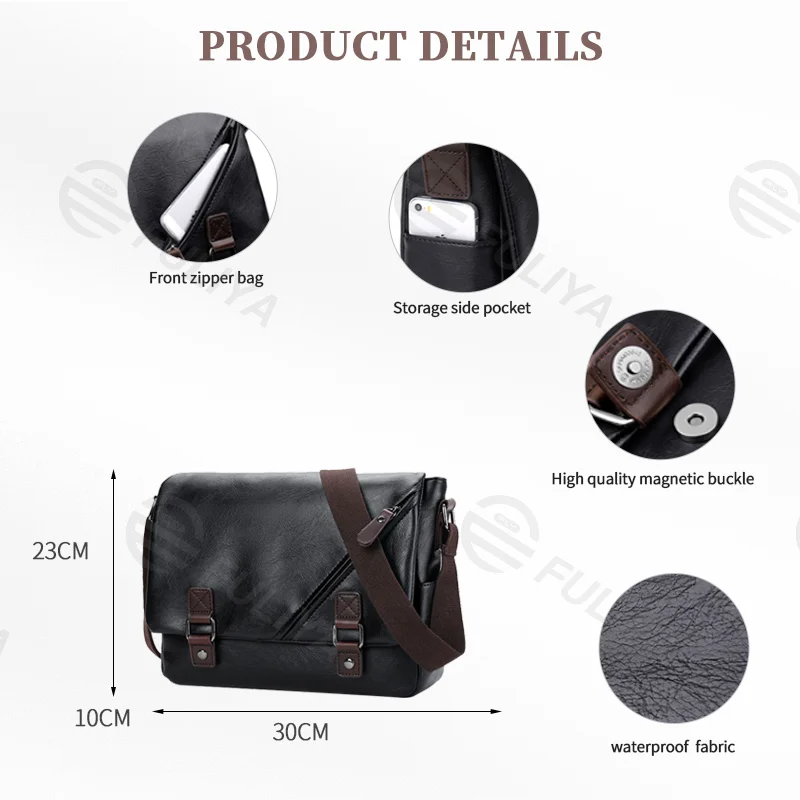 Guangzhou Fuliya Industry Co.,Ltd C-80968 Premium soft leather shoulder bag with large multi-compartment capacity for laptops and documents. Reinforced strap. For business commuting and casual use.