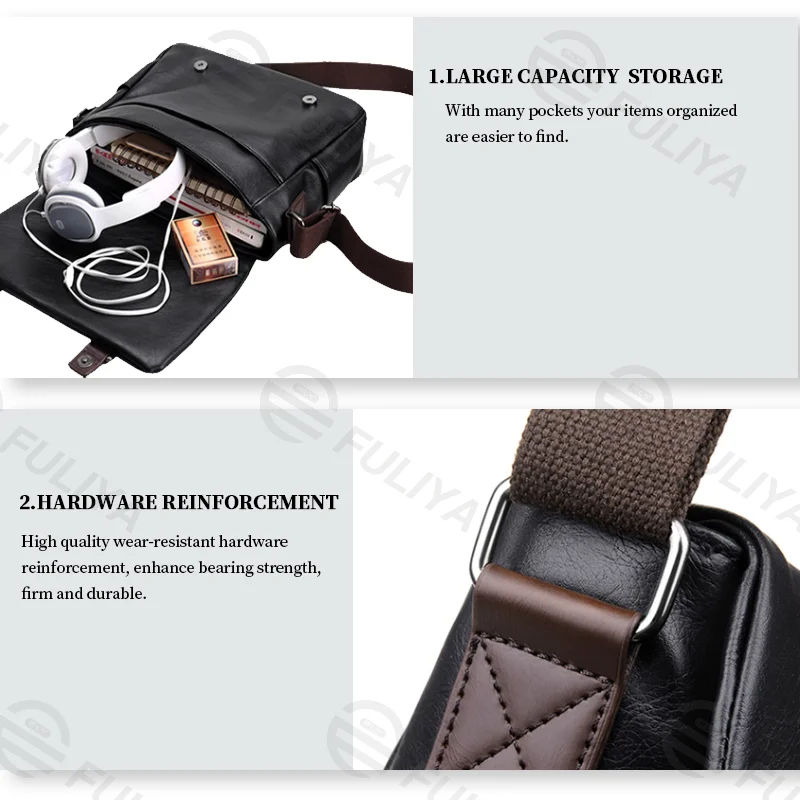 Guangzhou Fuliya Industry Co.,Ltd C-80968 Premium soft leather shoulder bag with large multi-compartment capacity for laptops and documents. Reinforced strap. For business commuting and casual use.
