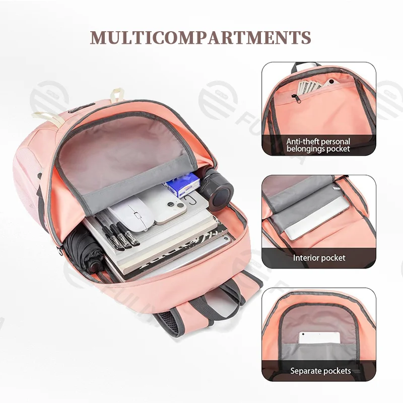 Guangzhou Fuliya Industry Co.,Ltd C-80972 35L lightweight foldable outdoor backpack with multi-compartments. Breathable mesh straps, adjustable chest strap, anti-theft pocket, side pockets, and reflective strips. For hiking, cycling, and travel.