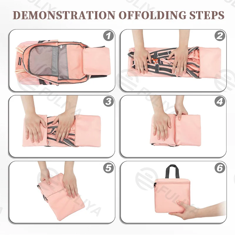 Guangzhou Fuliya Industry Co.,Ltd C-80972 35L lightweight foldable outdoor backpack with multi-compartments. Breathable mesh straps, adjustable chest strap, anti-theft pocket, side pockets, and reflective strips. For hiking, cycling, and travel.
