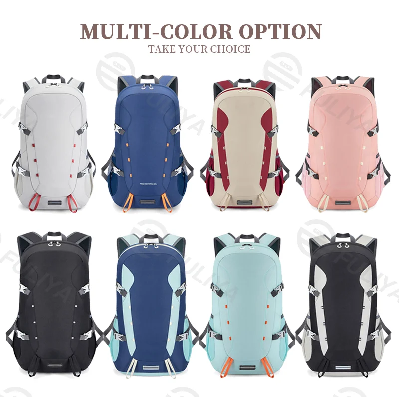 Guangzhou Fuliya Industry Co.,Ltd C-80972 35L lightweight foldable outdoor backpack with multi-compartments. Breathable mesh straps, adjustable chest strap, anti-theft pocket, side pockets, and reflective strips. For hiking, cycling, and travel.