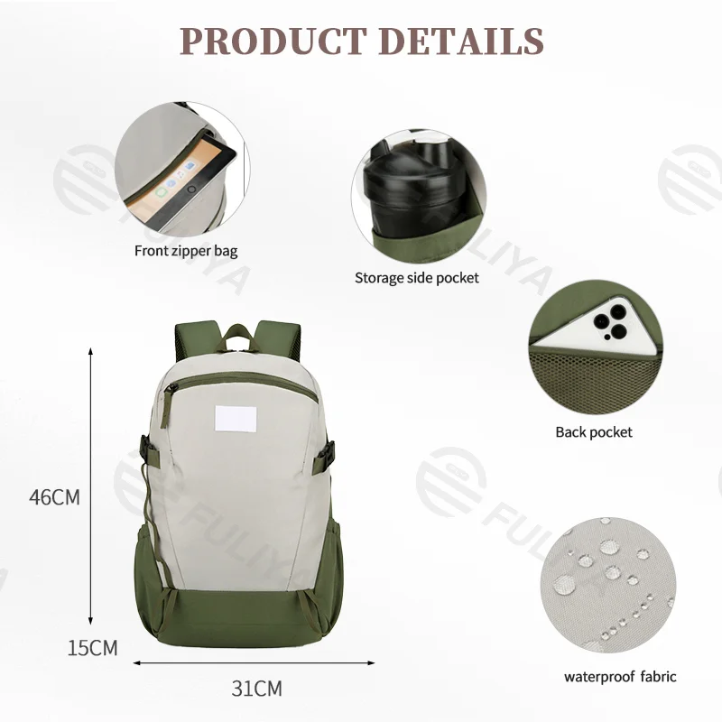 Guangzhou Fuliya Industry Co.,Ltd C-80975 Ultra-light waterproof large-capacity backpack with multi-pocket storage. Breathable honeycomb mesh back pad for comfort. For school, sports, travel, and casual use.