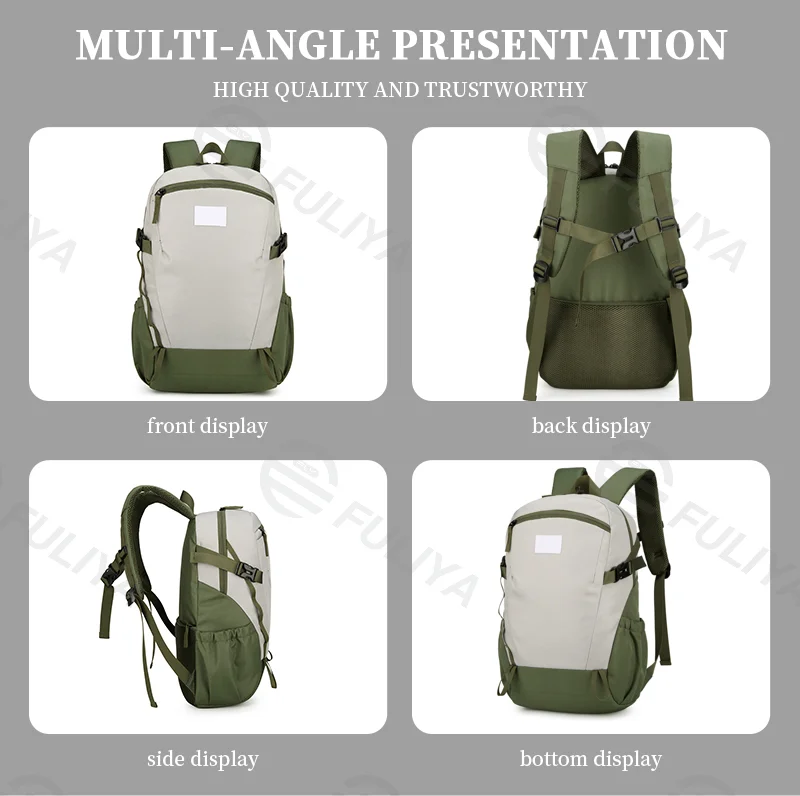 Guangzhou Fuliya Industry Co.,Ltd C-80975 Ultra-light waterproof large-capacity backpack with multi-pocket storage. Breathable honeycomb mesh back pad for comfort. For school, sports, travel, and casual use.