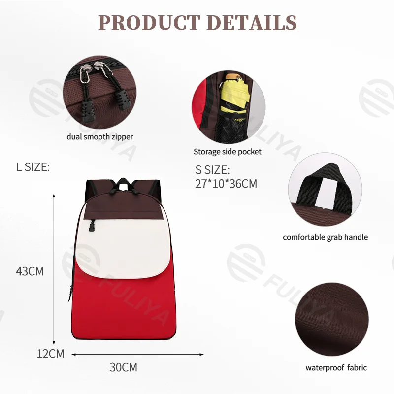Guangzhou Fuliya Industry Co.,Ltd C-80976 Ultra-lightweight (0.55KG) ergonomic kids' school backpack. S-shaped back design for comfort and weight relief. Compact size with large capacity for books. For primary, middle/high school, and training centers.