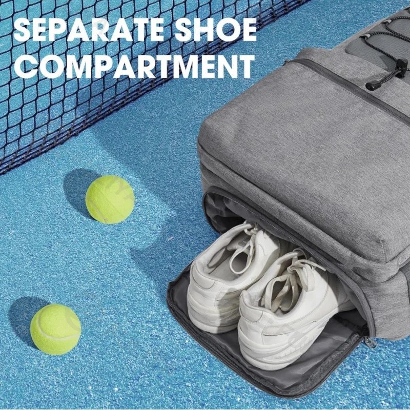Guangzhou Fuliya Industry Co.,Ltd C-80980 Waterproof lightweight sports backpack with shoe compartment, reflective strips, whistle buckle, bottle and ball pockets. For tennis, pickleball, and daily sports.