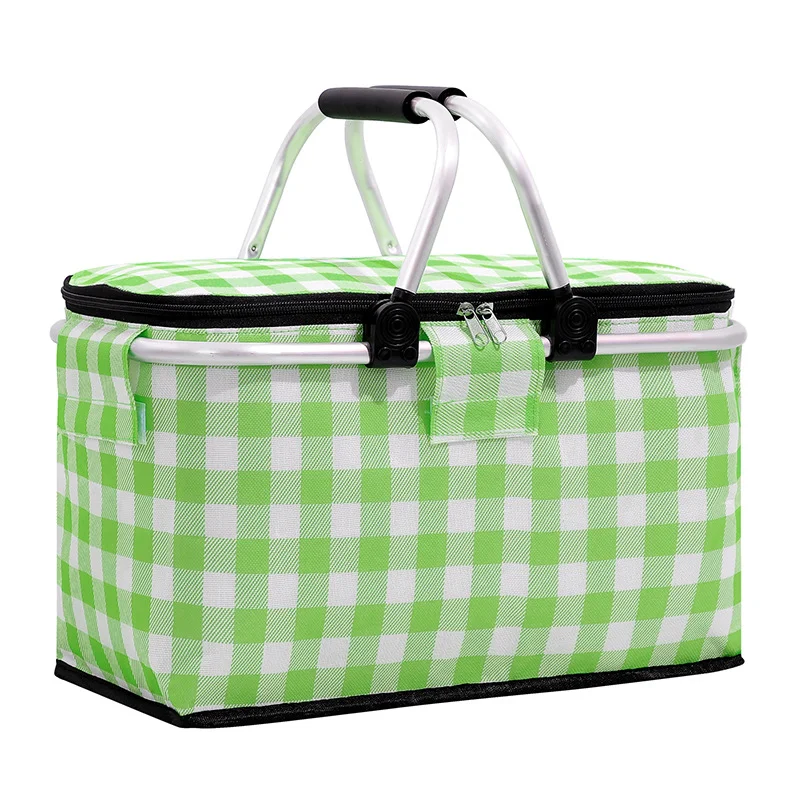 Guangzhou Fuliya Industry Co.,Ltd C-80982 Large-capacity foldable insulated picnic basket with a thickened aluminum alloy frame for strong load-bearing. Easy to fold and space-saving. For outdoor camping, picnics, and daily lunches.