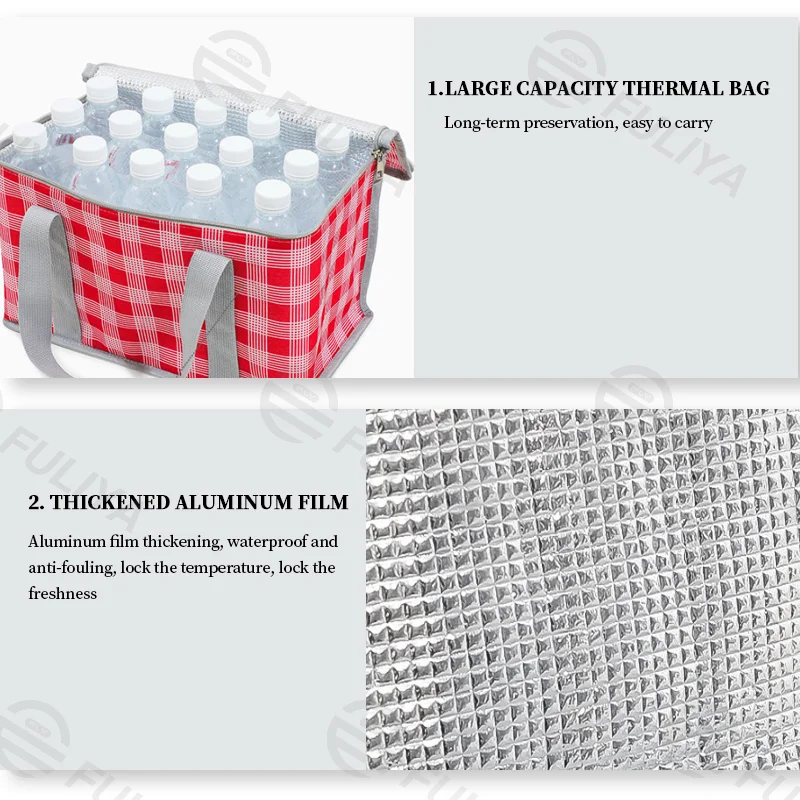 Guangzhou Fuliya Industry Co.,Ltd C-80982 Large-capacity foldable insulated picnic basket with a thickened aluminum alloy frame for strong load-bearing. Easy to fold and space-saving. For outdoor camping, picnics, and daily lunches.