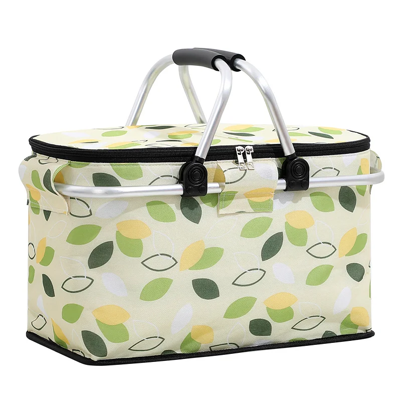 Guangzhou Fuliya Industry Co.,Ltd C-80982 Large-capacity foldable insulated picnic basket with a thickened aluminum alloy frame for strong load-bearing. Easy to fold and space-saving. For outdoor camping, picnics, and daily lunches.