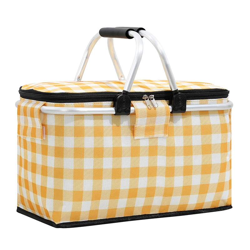Guangzhou Fuliya Industry Co.,Ltd C-80982 Large-capacity foldable insulated picnic basket with a thickened aluminum alloy frame for strong load-bearing. Easy to fold and space-saving. For outdoor camping, picnics, and daily lunches.