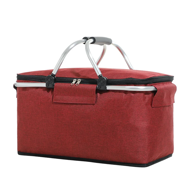 Guangzhou Fuliya Industry Co.,Ltd C-80982 Large-capacity foldable insulated picnic basket with a thickened aluminum alloy frame for strong load-bearing. Easy to fold and space-saving. For outdoor camping, picnics, and daily lunches.