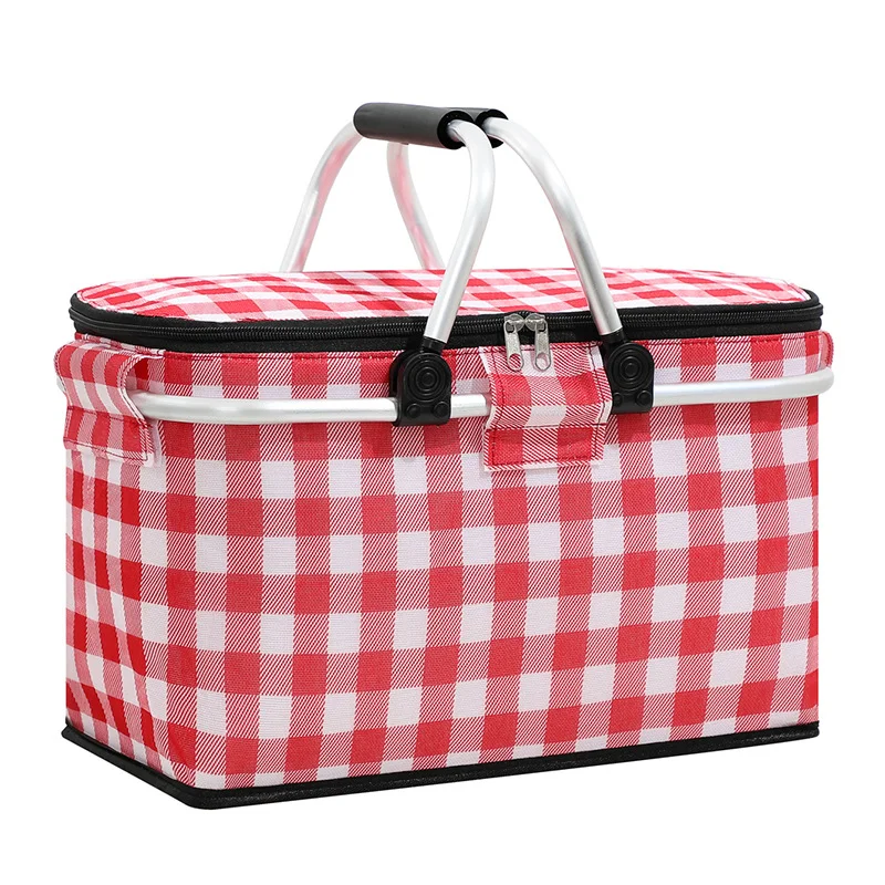 Guangzhou Fuliya Industry Co.,Ltd C-80982 Large-capacity foldable insulated picnic basket with a thickened aluminum alloy frame for strong load-bearing. Easy to fold and space-saving. For outdoor camping, picnics, and daily lunches.