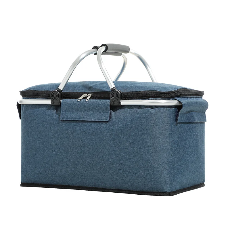 Guangzhou Fuliya Industry Co.,Ltd C-80982 Large-capacity foldable insulated picnic basket with a thickened aluminum alloy frame for strong load-bearing. Easy to fold and space-saving. For outdoor camping, picnics, and daily lunches.