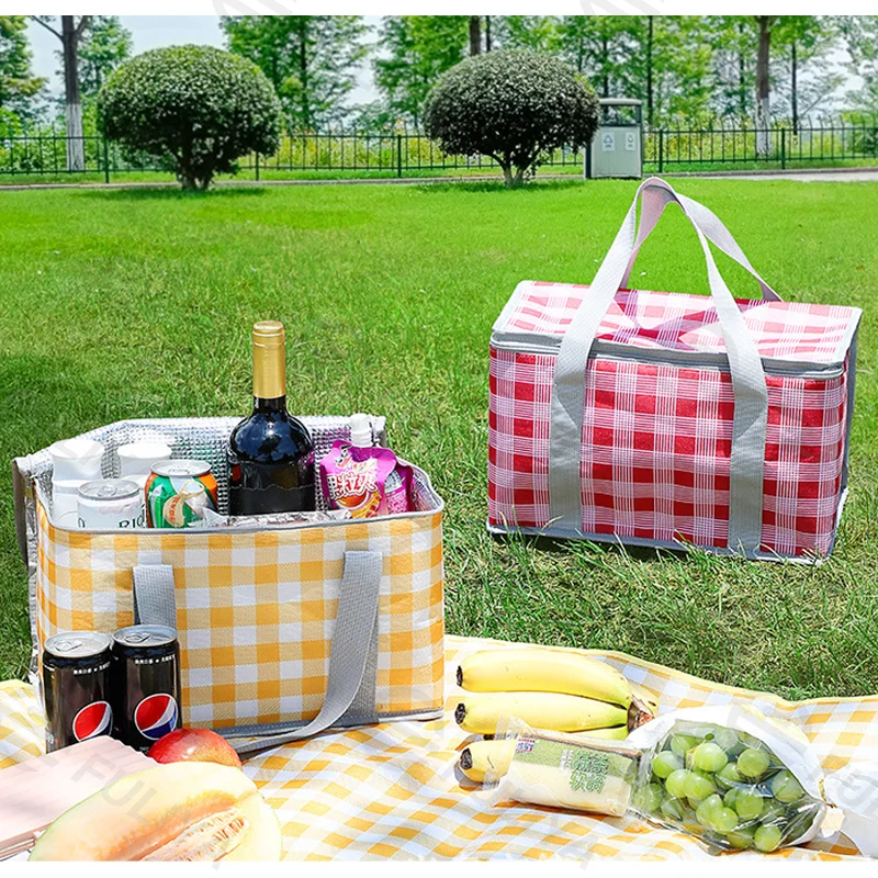 Guangzhou Fuliya Industry Co.,Ltd C-80982 Large-capacity foldable insulated picnic basket with a thickened aluminum alloy frame for strong load-bearing. Easy to fold and space-saving. For outdoor camping, picnics, and daily lunches.