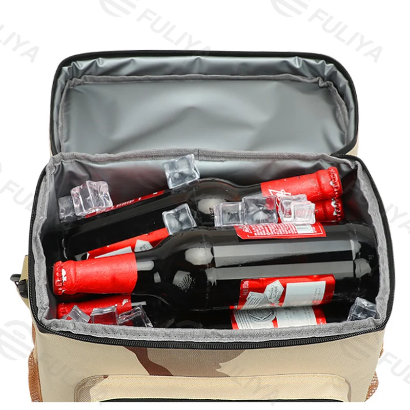 Guangzhou Fuliya Industry Co.,Ltd C-80983 Large-capacity waterproof thermal bag. Oxford fabric + EVA lining. Velcro, functional layers, reinforced handle. For work lunches and outdoor camping.