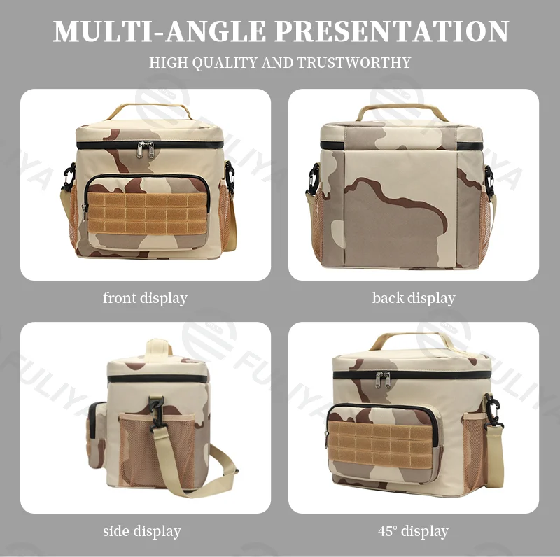 Guangzhou Fuliya Industry Co.,Ltd C-80983 Large-capacity waterproof thermal bag. Oxford fabric + EVA lining. Velcro, functional layers, reinforced handle. For work lunches and outdoor camping.