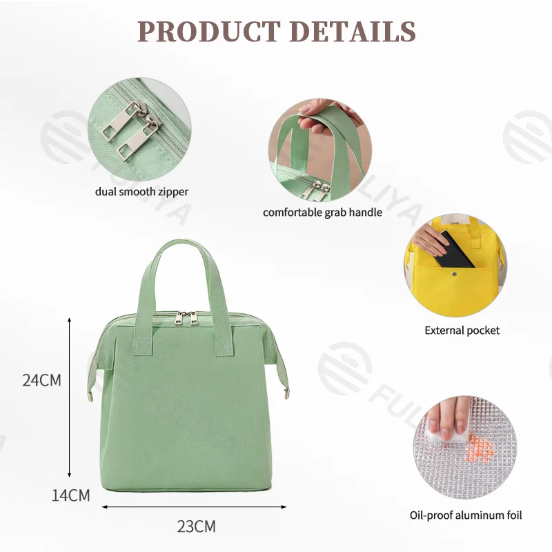 Guangzhou Fuliya Industry Co.,Ltd C-80984  Portable Macaron large-capacity lunch bag. Foil-lined layer keeps food warm/cold for 2-4 hours. Fits bento and fruit. For commuting and picnics.
