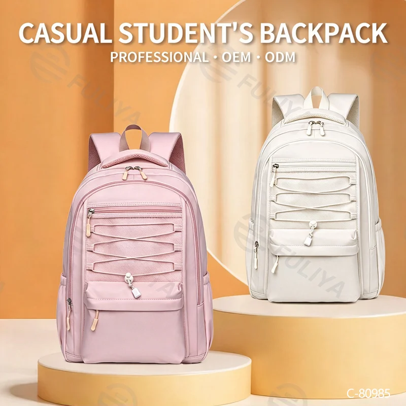 Guangzhou Fuliya Industry Co.,Ltd C-80985 Minimalist unisex backpack with water-resistant, scratch-proof fabric. Features decompression honeycomb straps and multi-pocket storage. For commuting, travel, and school.