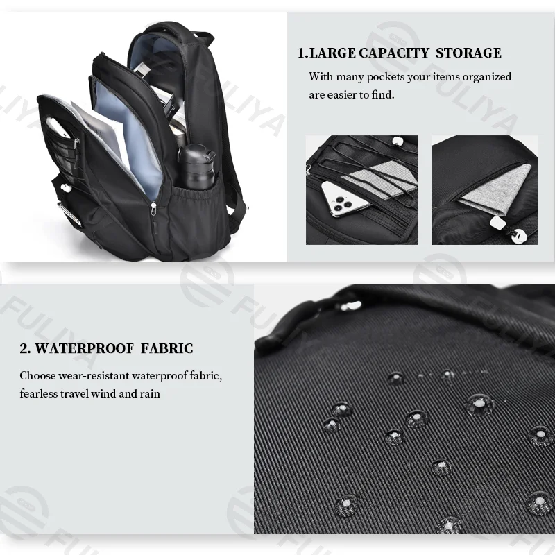Guangzhou Fuliya Industry Co.,Ltd C-80985 Minimalist unisex backpack with water-resistant, scratch-proof fabric. Features decompression honeycomb straps and multi-pocket storage. For commuting, travel, and school.