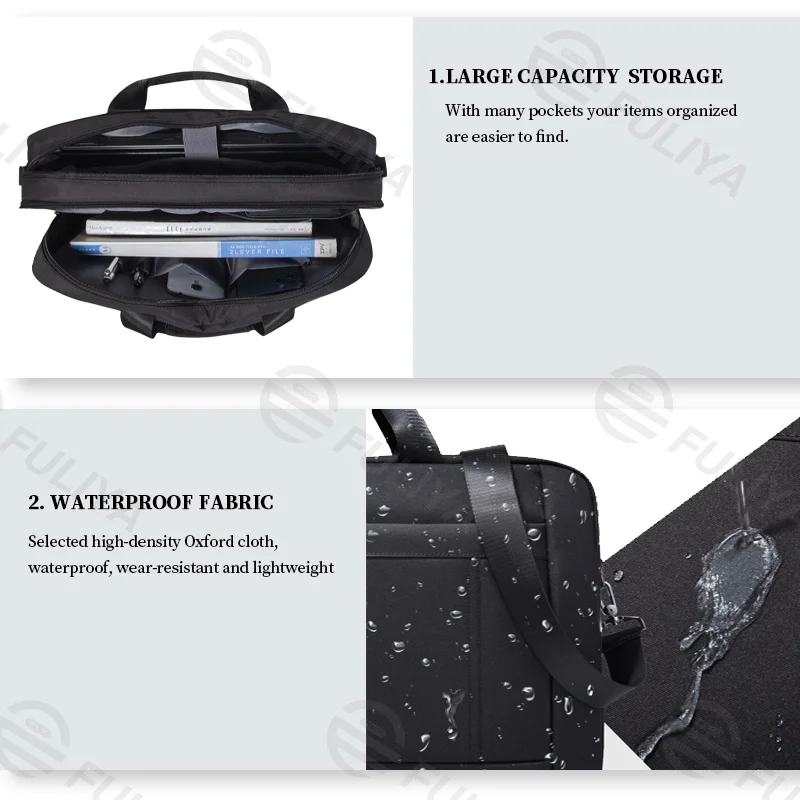 Guangzhou Fuliya Industry Co.,Ltd C-80994 Lightweight business laptop bag, fits 17" laptops. Water-resistant Oxford fabric, organized compartments, padded laptop sleeve, and trolley sleeve. Shoulder/crossbody/hand carry. For commuting and business trips.