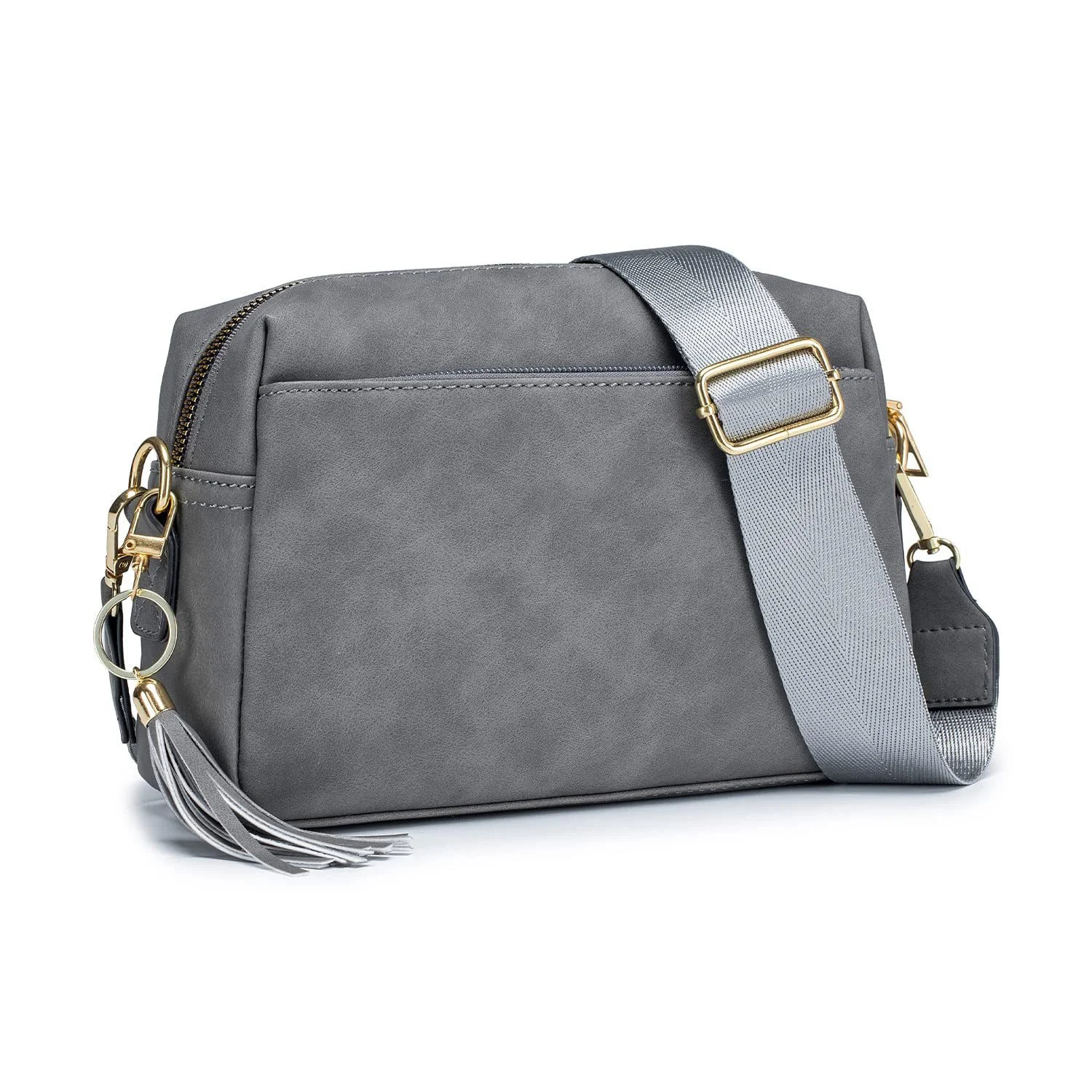 Guangzhou Fuliya Industry Co.,Ltd C-80995 Retro soft leather crossbody bag with detachable tassel and wide strap. Multi-compartment design for daily essentials. For commuting and casual wear.