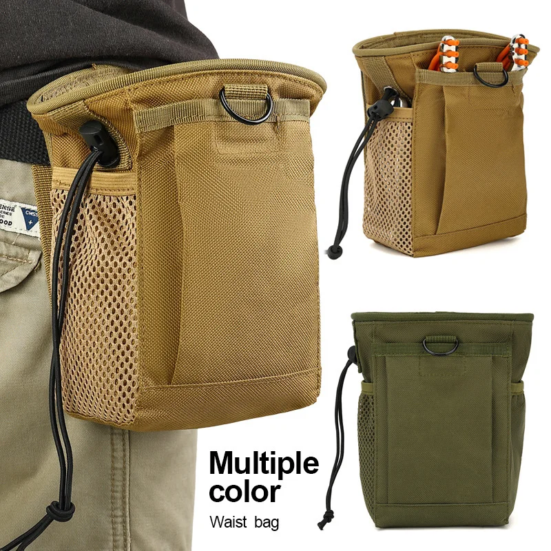 Guangzhou Fuliya Industry Co.,Ltd C-81008 Outdoor tactical pouch, wear-resistant, large capacity, drawstring closure, buckle, D-ring, side pocket, and metal fastener - attaches to belt or backpack for outdoor and daily use.