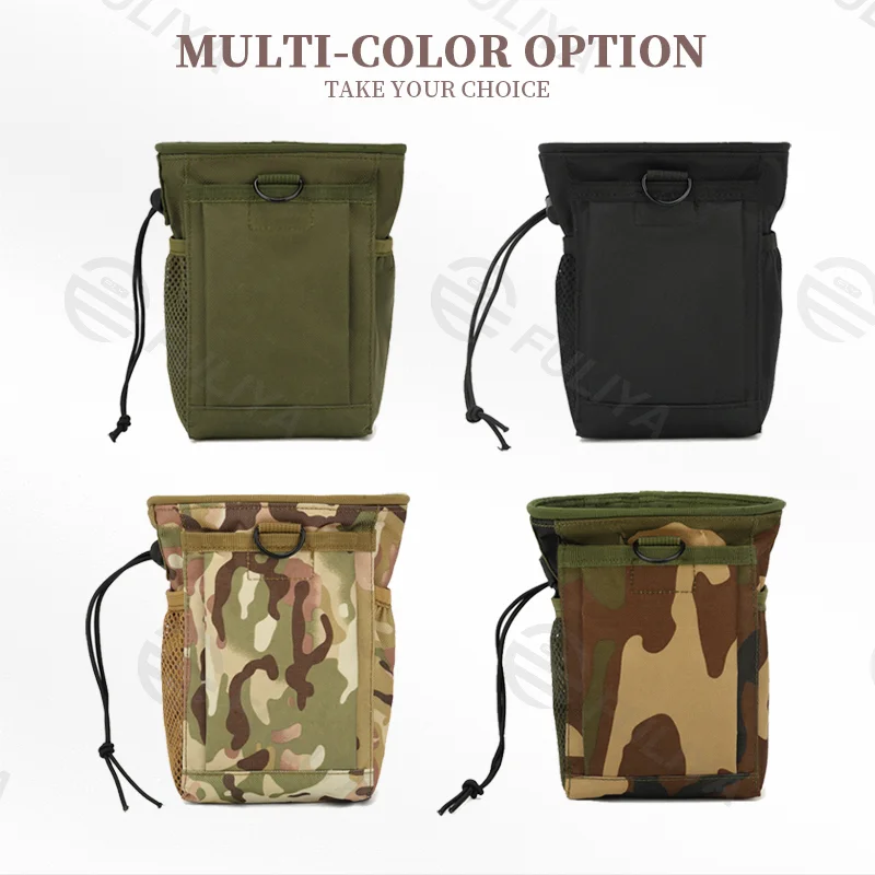 Guangzhou Fuliya Industry Co.,Ltd C-81008 Outdoor tactical pouch, wear-resistant, large capacity, drawstring closure, buckle, D-ring, side pocket, and metal fastener - attaches to belt or backpack for outdoor and daily use.