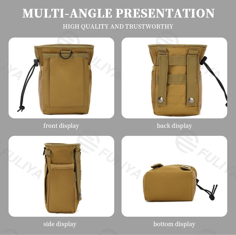 Guangzhou Fuliya Industry Co.,Ltd C-81008 Outdoor tactical pouch, wear-resistant, large capacity, drawstring closure, buckle, D-ring, side pocket, and metal fastener - attaches to belt or backpack for outdoor and daily use.