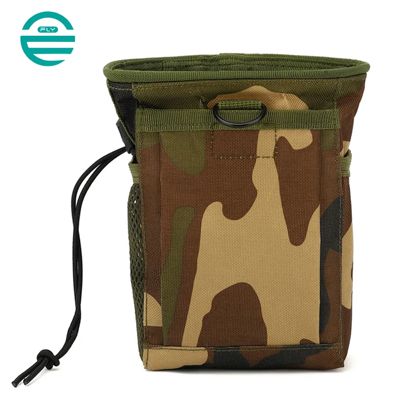Guangzhou Fuliya Industry Co.,Ltd C-81008 Outdoor tactical pouch, wear-resistant, large capacity, drawstring closure, buckle, D-ring, side pocket, and metal fastener - attaches to belt or backpack for outdoor and daily use.