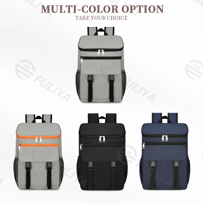 Guangzhou Fuliya Industry Co.,Ltd C-81009 Outdoor insulated cooler backpack, foil lining, large capacity, waterproof easy-clean lining, S-curve straps, and breathable back pad - for picnics, camping, and lunch.
